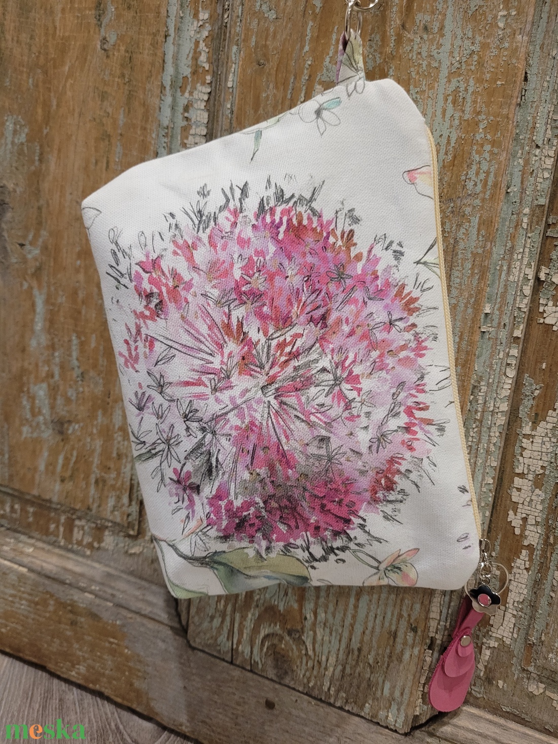 Pasztell virágos neszesszer, valódi bőr pánttal, Pedagógus napra, évzáróra, ballagásra, diplomára. - táska & tok - neszesszer - Meska.hu