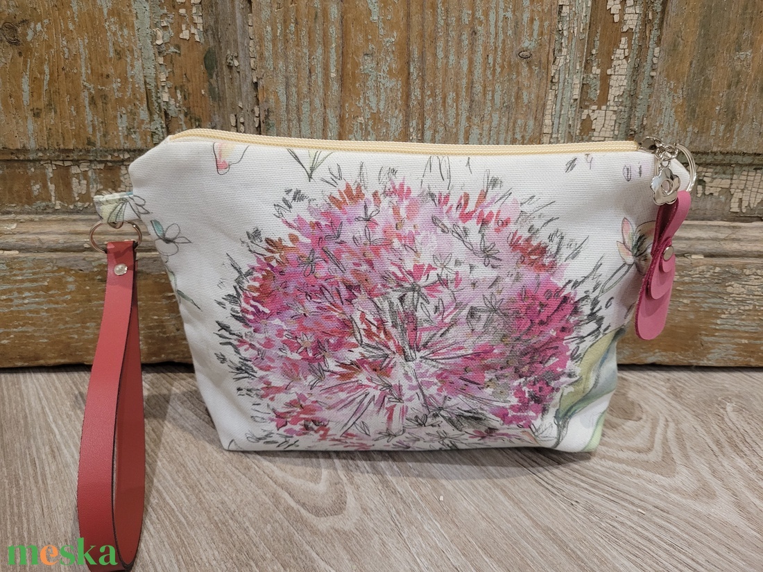 Pasztell virágos neszesszer, valódi bőr pánttal, Pedagógus napra, évzáróra, ballagásra, diplomára. - táska & tok - neszesszer - Meska.hu