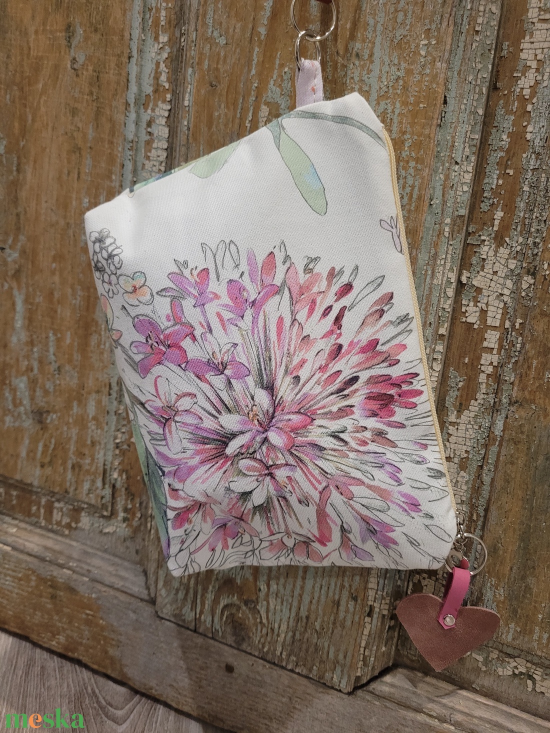 Pasztell virágos neszesszer, valódi bőr pánttal, Pedagógus napra, évzáróra, ballagásra, diplomára. - táska & tok - neszesszer - Meska.hu