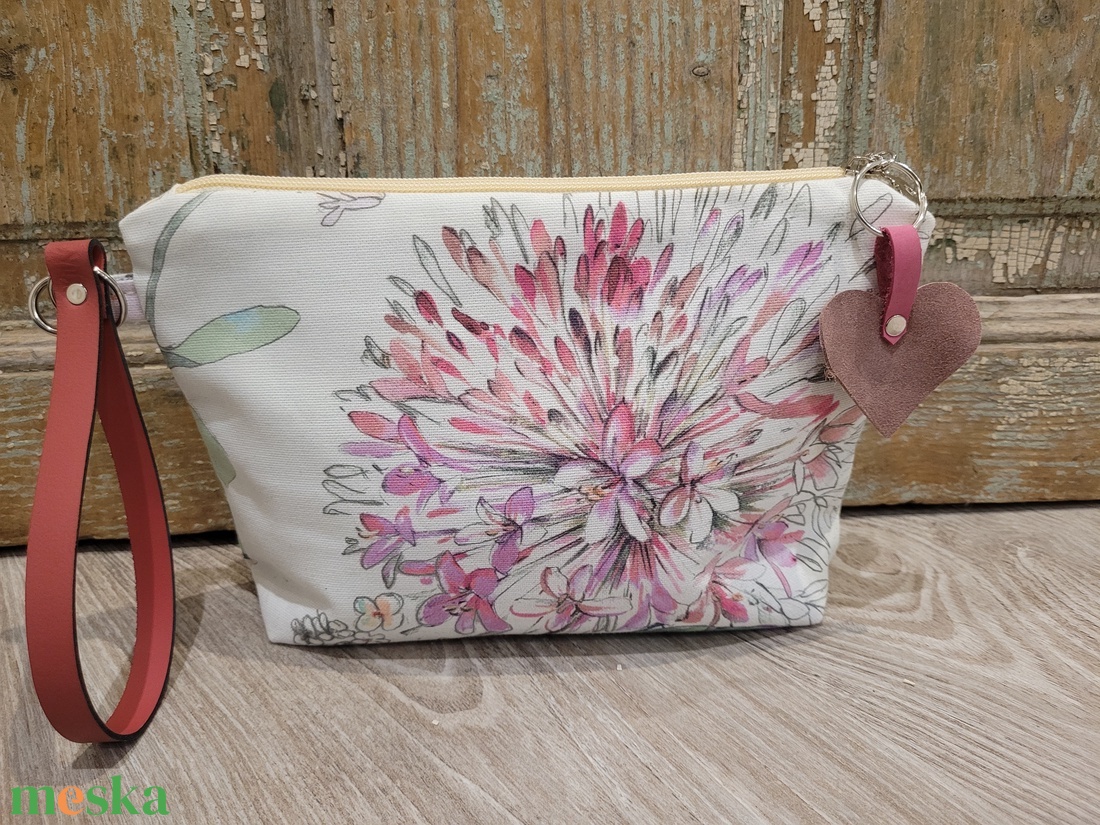 Pasztell virágos neszesszer, valódi bőr pánttal, Pedagógus napra, évzáróra, ballagásra, diplomára. - táska & tok - neszesszer - Meska.hu