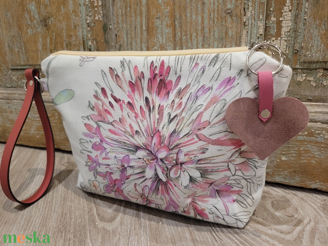 Pasztell virágos neszesszer, valódi bőr pánttal, Pedagógus napra, évzáróra, ballagásra, diplomára. - táska & tok - neszesszer - Meska.hu