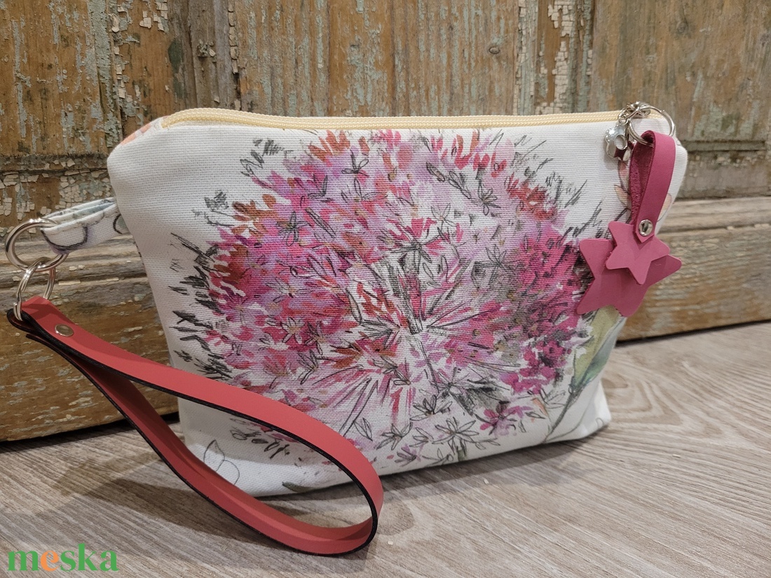 Pasztell virágos neszesszer, valódi bőr pánttal, Pedagógus napra, évzáróra, ballagásra, diplomára. - táska & tok - neszesszer - Meska.hu