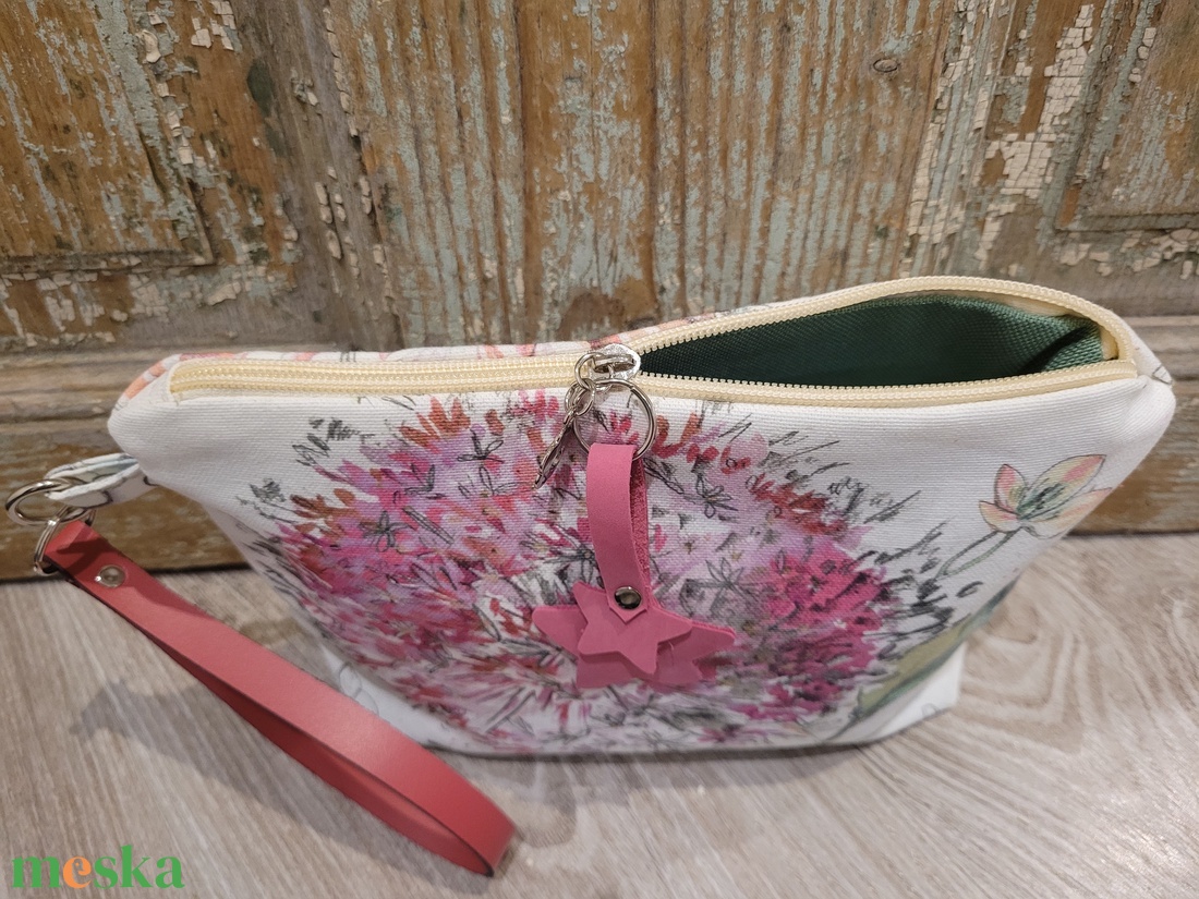 Pasztell virágos neszesszer, valódi bőr pánttal, Pedagógus napra, évzáróra, ballagásra, diplomára. - táska & tok - neszesszer - Meska.hu