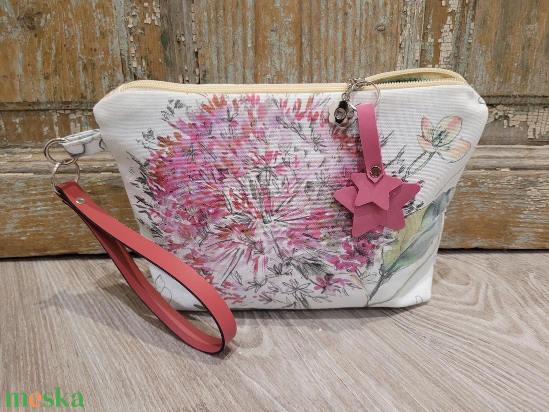 Pasztell virágos neszesszer, valódi bőr pánttal, Pedagógus napra, évzáróra, ballagásra, diplomára. - táska & tok - neszesszer - Meska.hu