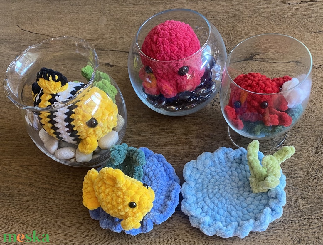 Mini gondozás mentes akvárium szettek horgolt tengeri állatokkal  - otthon & életmód - dekoráció - dísztárgy - Meska.hu