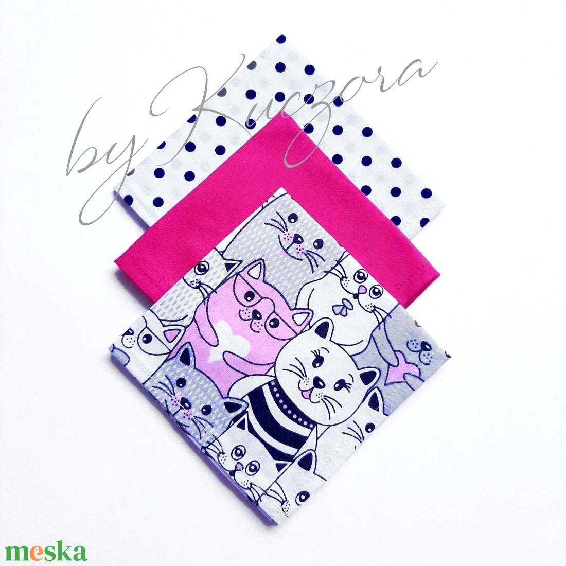 Textil zsebkendő szett, öko zsebkendő szett - fehér, pink, fekete - szépségápolás - egészségmegőrzés - Meska.hu