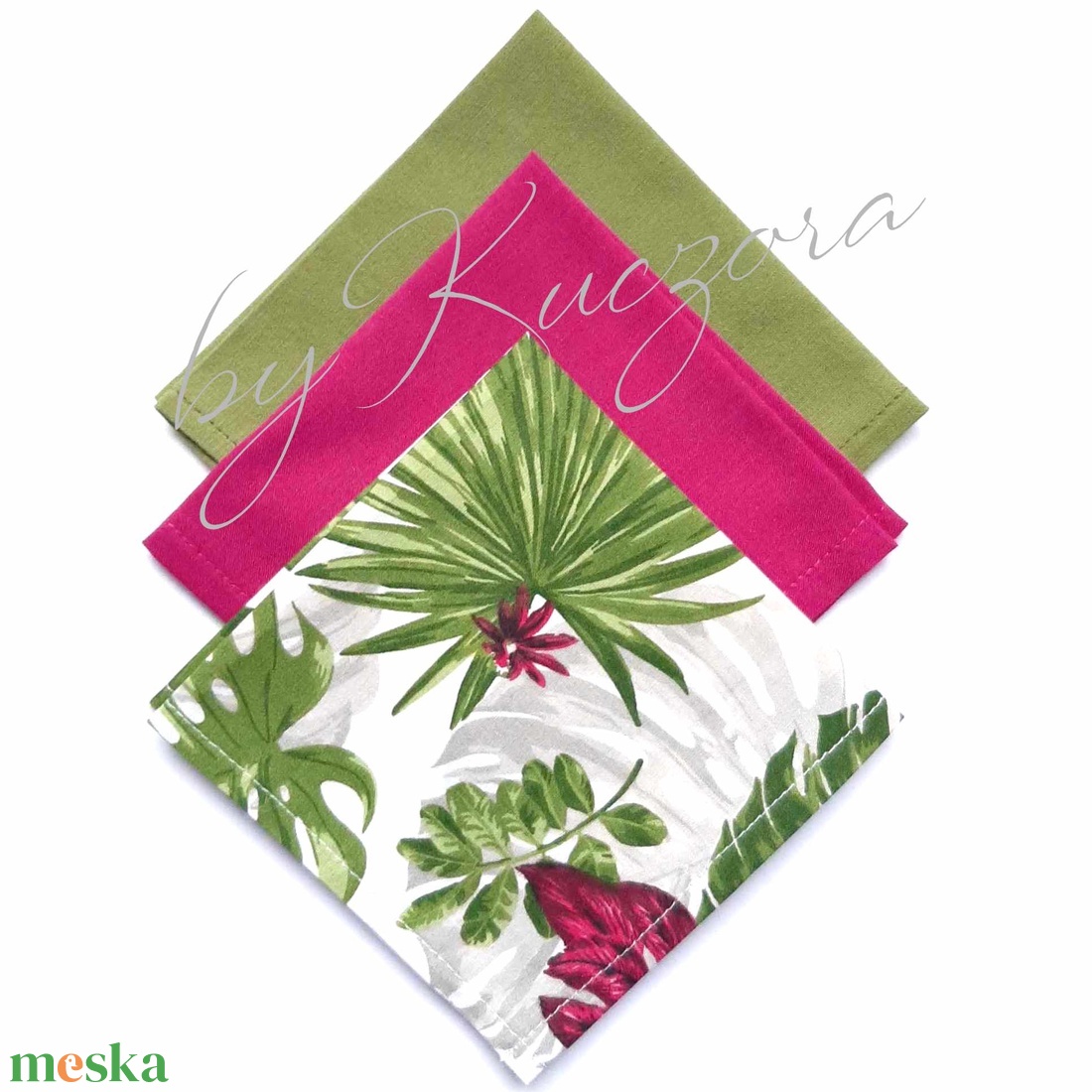 Textil zsebkendő szett, öko zsebkendő szett - pálma levél, trópusi levél - szépségápolás - textil zsebkendő - Meska.hu