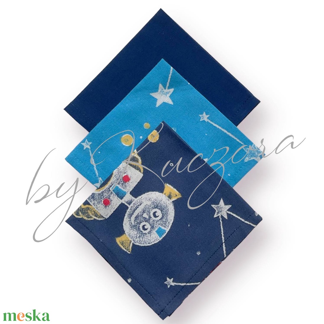 Textil zsebkendő szett, öko zsebkendő szett - kék, úrhajó, robot, úrlény - S méret - szépségápolás - textil zsebkendő - Meska.hu