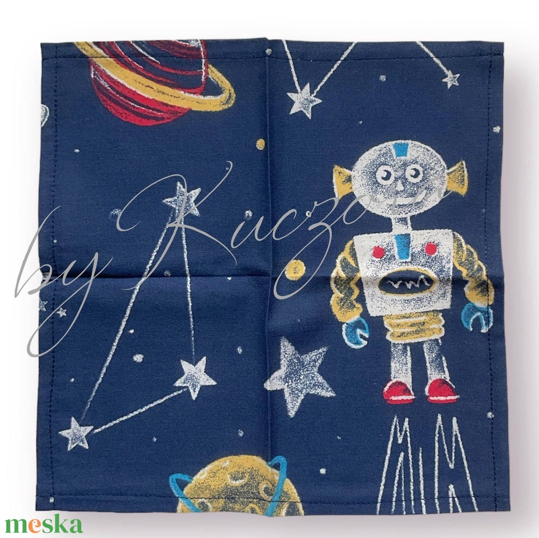 Textil zsebkendő szett, öko zsebkendő szett - kék, úrhajó, robot, úrlény - S méret - szépségápolás - textil zsebkendő - Meska.hu