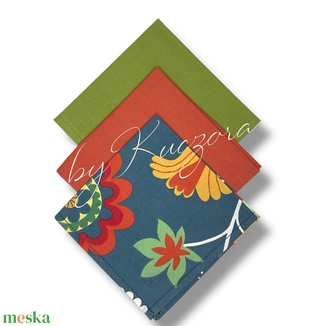 Textil zsebkendő szett, öko zsebkendő szett - skandináv virág mintás - S méret - szépségápolás - textil zsebkendő - Meska.hu