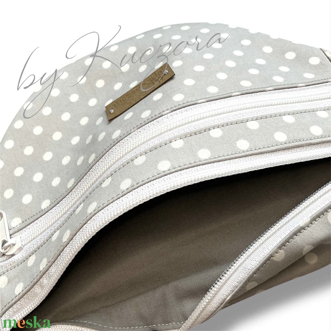 Szürke-fehér pöttyös övtáska / crossbody - táska & tok - övtáska - Meska.hu
