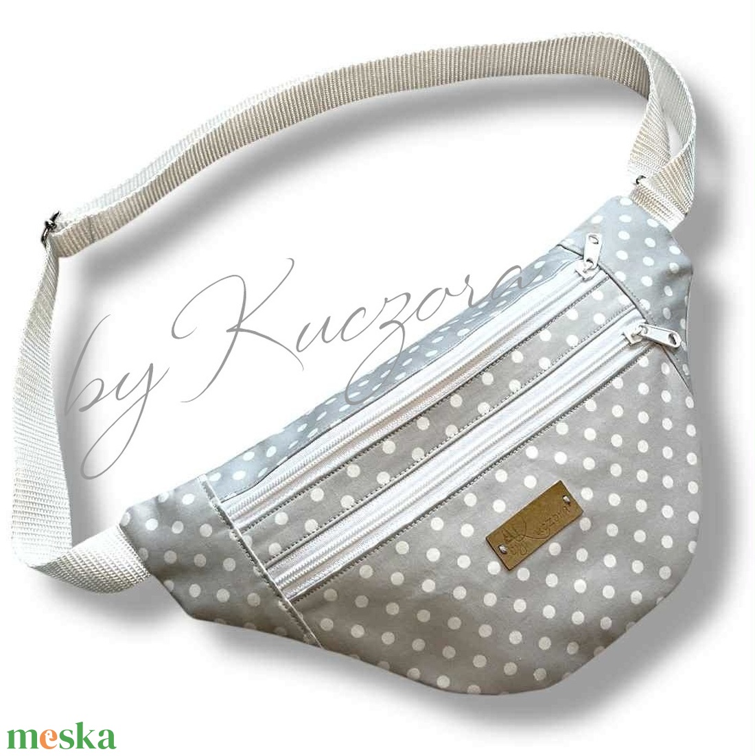 Szürke-fehér pöttyös övtáska / crossbody - táska & tok - övtáska - Meska.hu