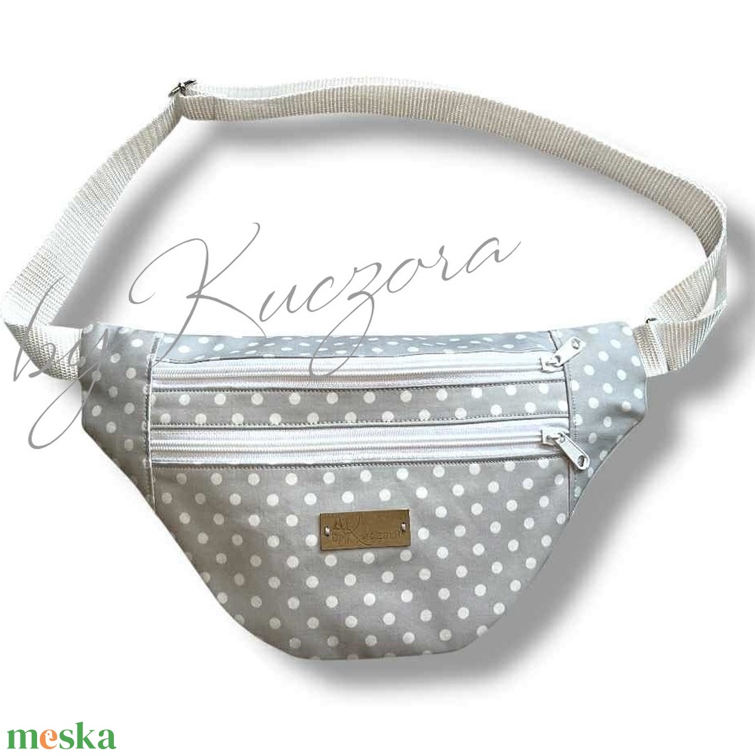 Szürke-fehér pöttyös övtáska / crossbody - táska & tok - övtáska - Meska.hu