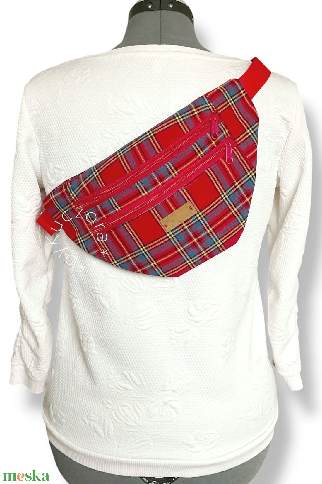 Piros kockás övtáska / crossbody táska - táska & tok - övtáska - Meska.hu