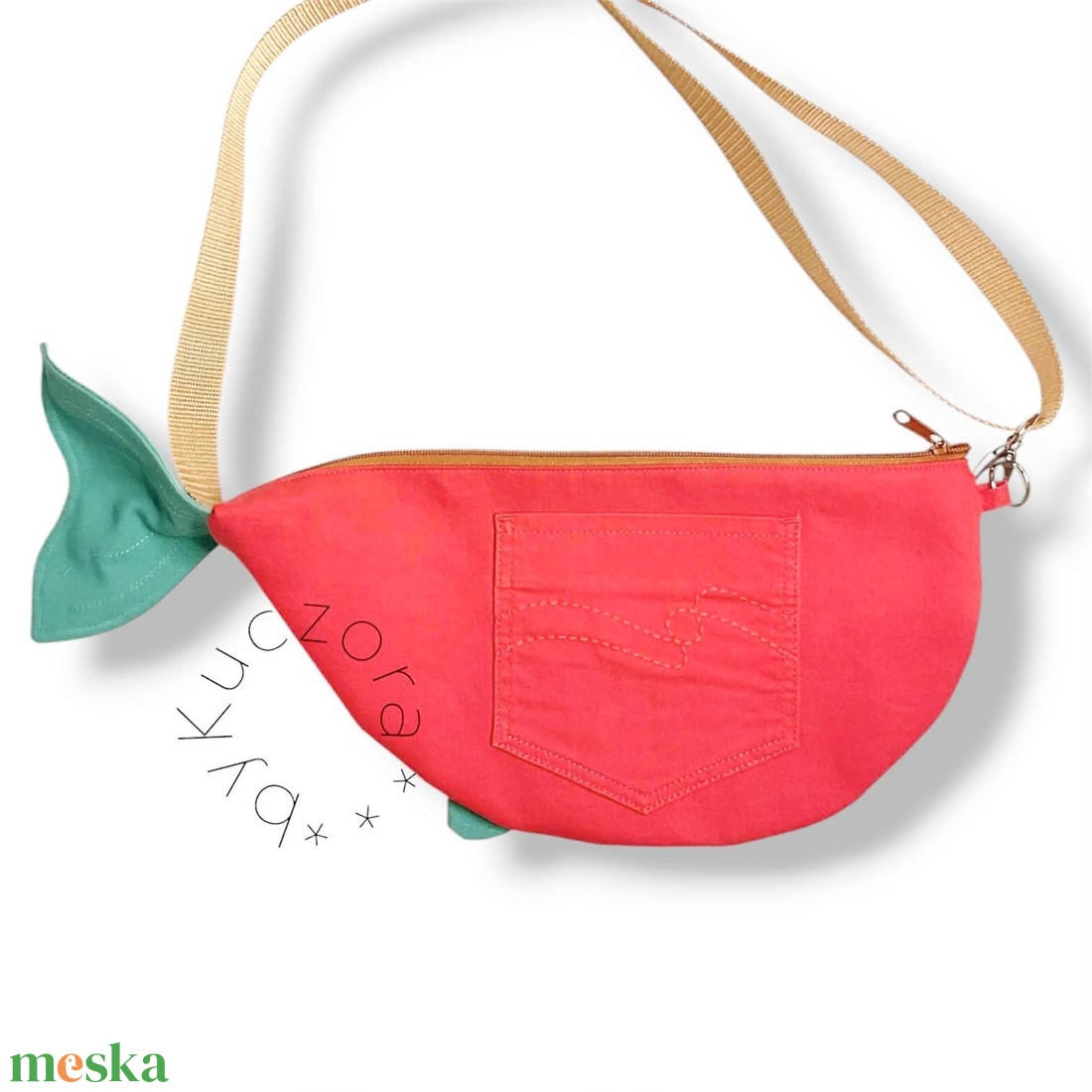 Bálna alakú övtáska � mustársárga, korall és türkiz színekben - táska & tok - övtáska - Meska.hu