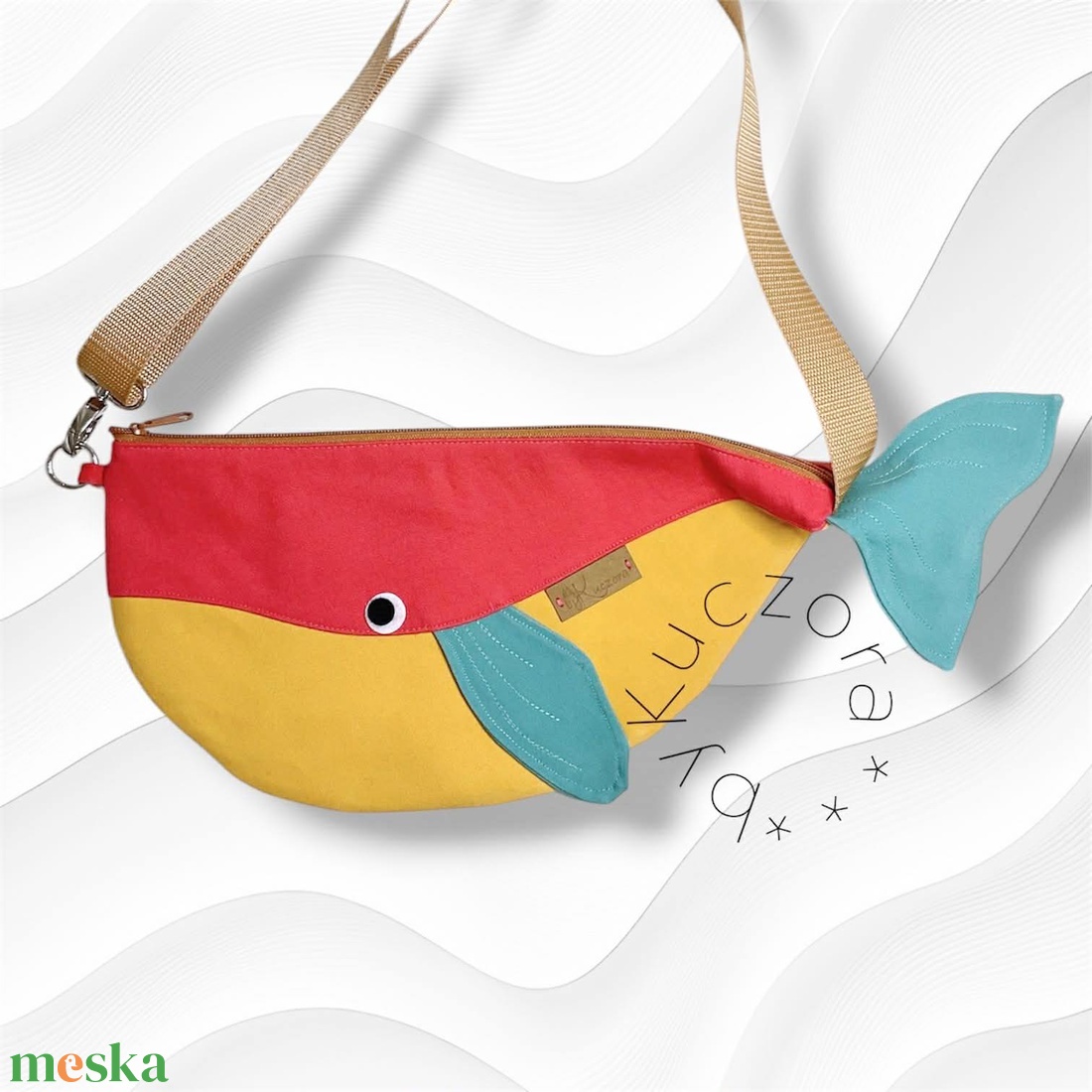 Bálna alakú övtáska � mustársárga, korall és türkiz színekben - táska & tok - övtáska - Meska.hu