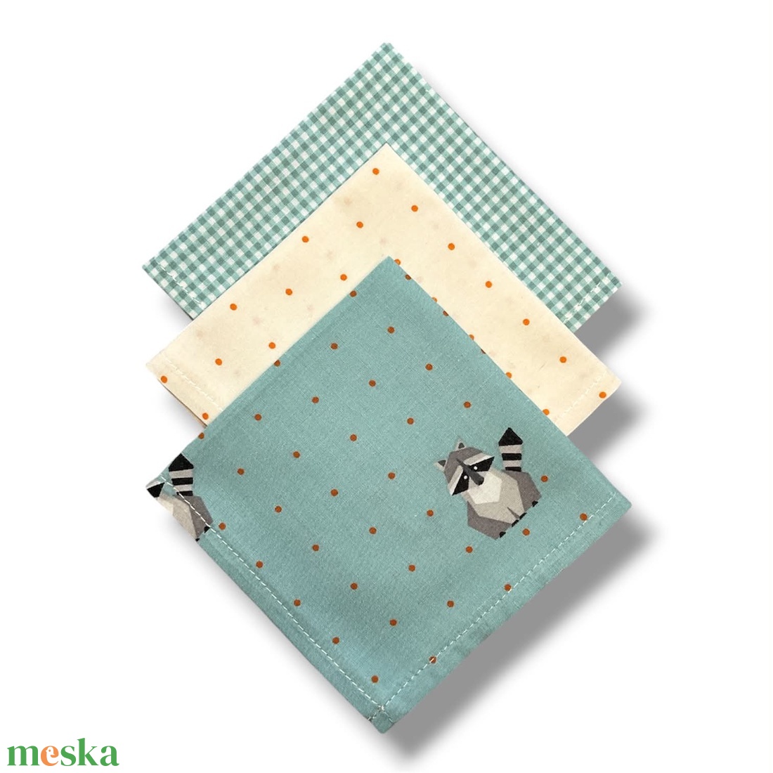 Textil zsebkendő szett, öko zsebkendő szett - mosómedve, türkiz, pöttyös - S méret - szépségápolás - textil zsebkendő - Meska.hu
