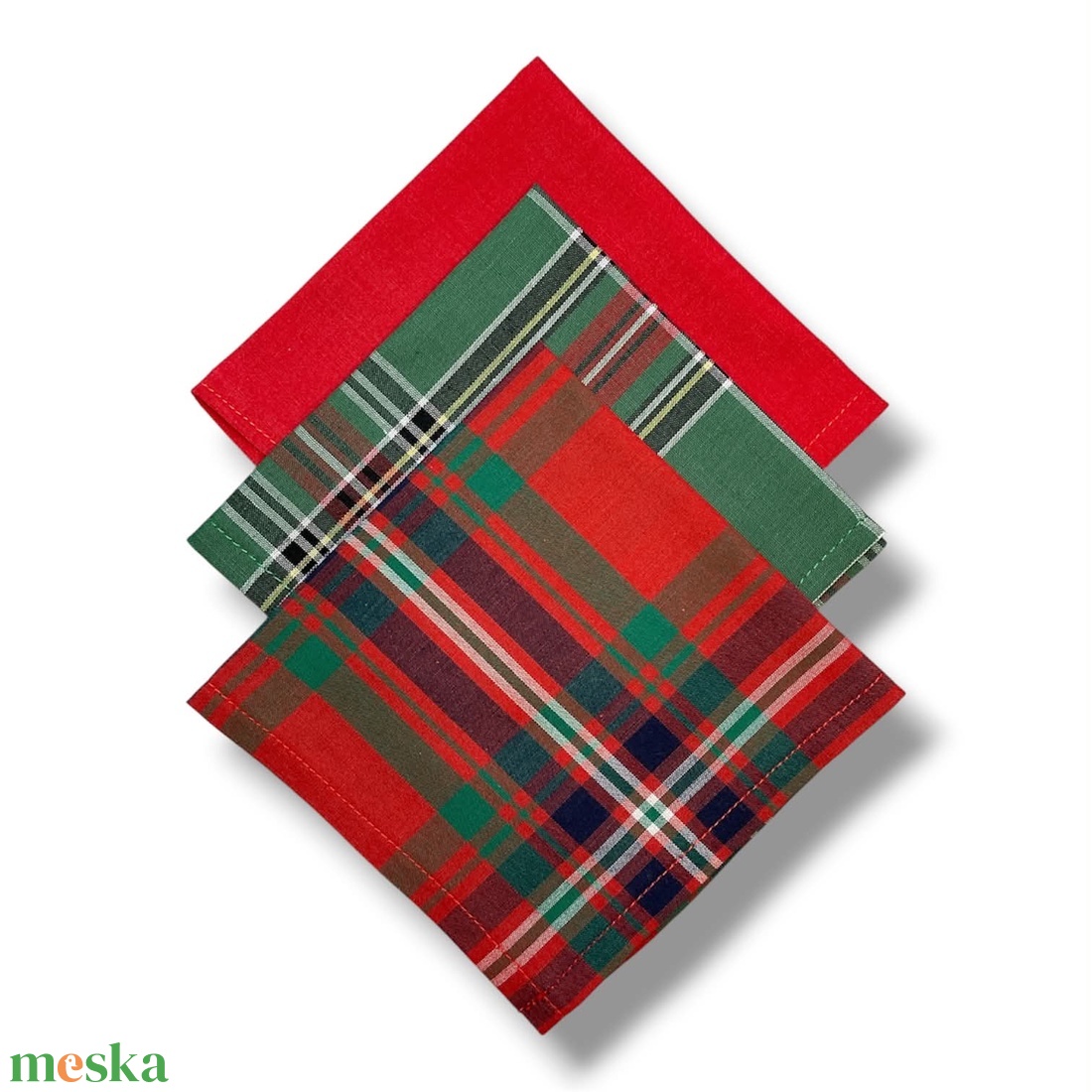 Textil zsebkendő szett, öko zsebkendő szett - piros, zöld kockás - szépségápolás - textil zsebkendő - Meska.hu