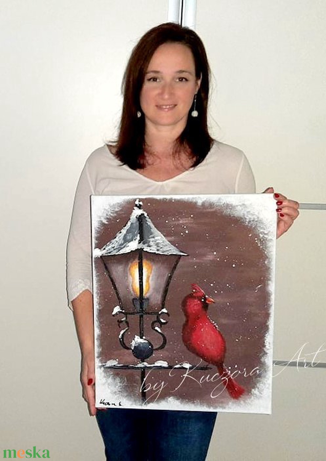 Karácsonyi / téli havas táj madárkával / vörös pinty - művészet - festmény - akril - Meska.hu Karácsonyi / téli havas táj madárkával / vörös pinty - művészet - festmény - akril - Meska.hu