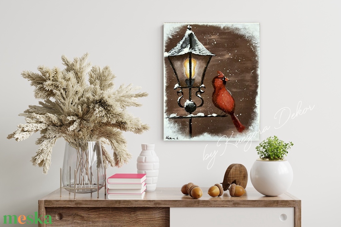 Karácsonyi / téli havas táj madárkával / vörös pinty - művészet - festmény - akril - Meska.hu Karácsonyi / téli havas táj madárkával / vörös pinty - művészet - festmény - akril - Meska.hu