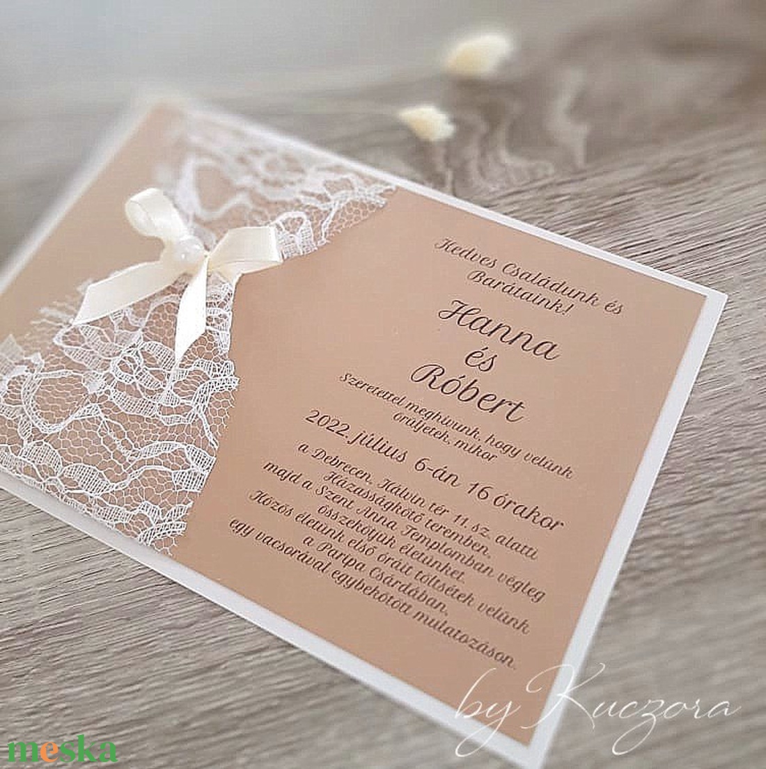 Esküvői meghívó - elegáns - csipke, natúr karton kombinációja - esküvő - meghívó & kártya - meghívó - Meska.hu