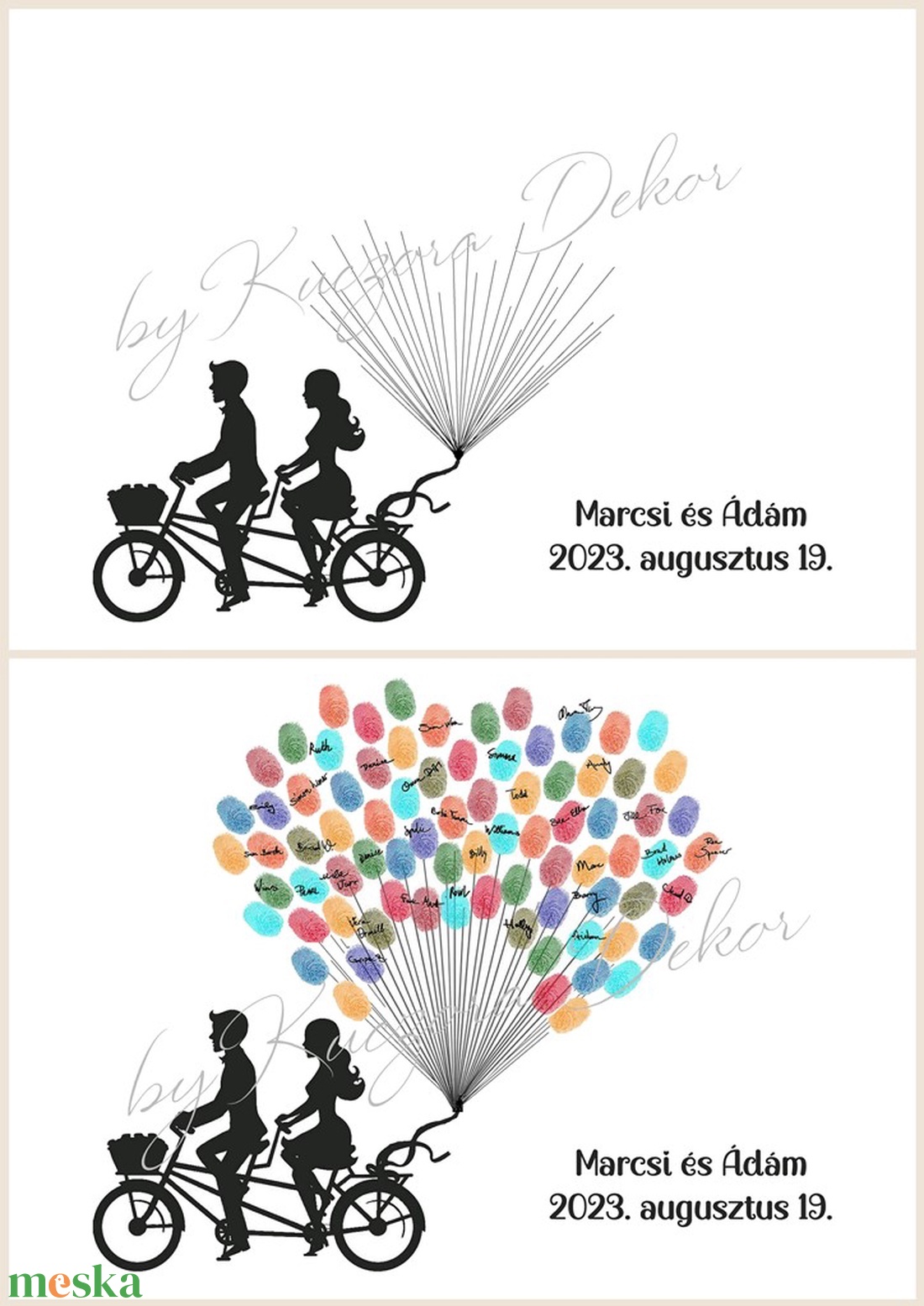 Ujjlenyomat vendégkönyv - Tandem bicikli - fekvő - esküvő - emlék & ajándék - vendégkönyv - Meska.hu