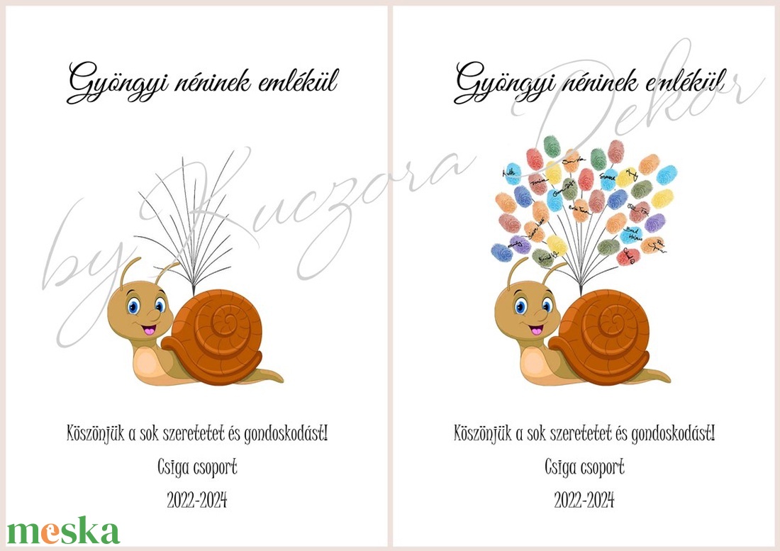 Ujjlenyomat emléklap - Óvodai köszönetajándék, búcsúajándék, ajándék óvónéninek ballagásra - Csiga - művészet - grafika & illusztráció - digitális - Meska.hu