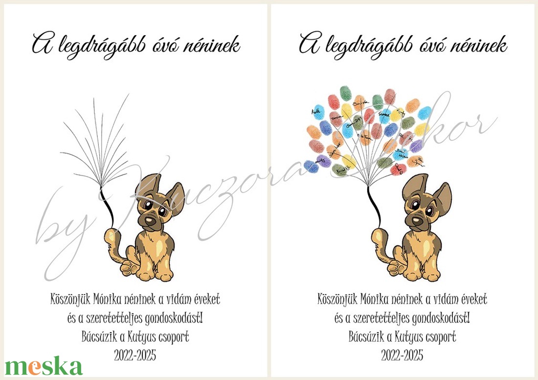 Ujjlenyomat emléklap - Óvodai búcsúajándék, ajándék óvónéninek ballagásra - Kutya, kutyás - művészet - grafika & illusztráció - digitális - Meska.hu