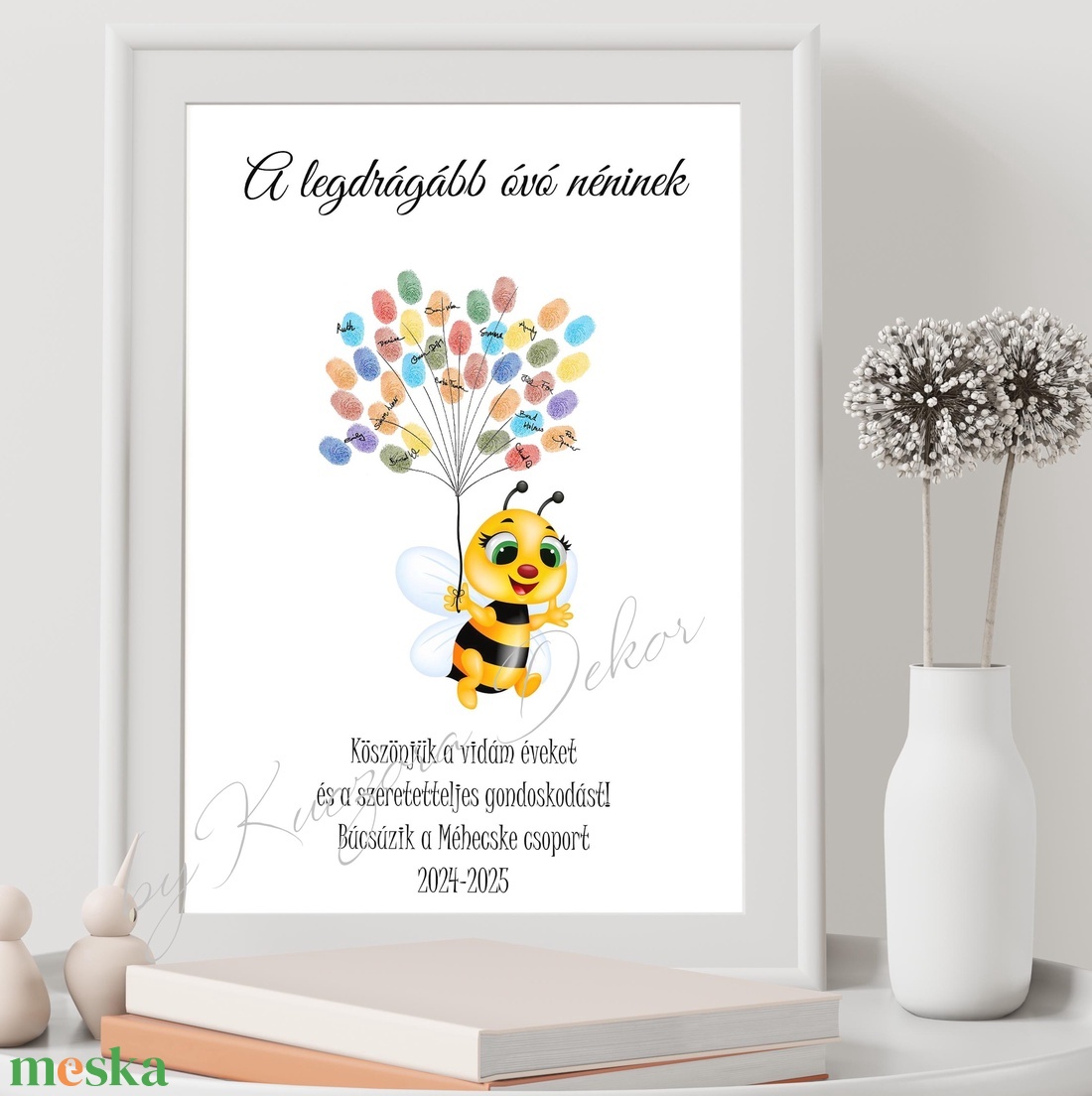 Ujjlenyomat emléklap - Óvodai köszönő ajándék, búcsúajándék, ajándék óvónéninek ballagásra - Méhecske -  - Meska.hu