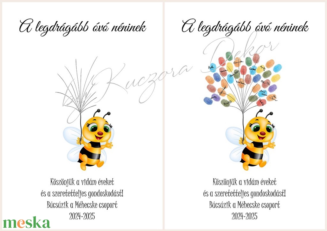 Ujjlenyomat emléklap - Óvodai köszönő ajándék, búcsúajándék, ajándék óvónéninek ballagásra - Méhecske -  - Meska.hu