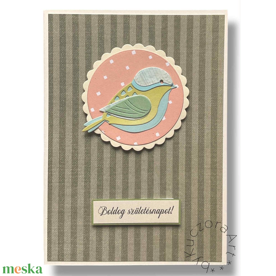 Madárkás születésnapi képeslap  kézzel készült - otthon & életmód - papír, írószer - ajándékozás kellékei - pénzátadó boríték - Meska.hu