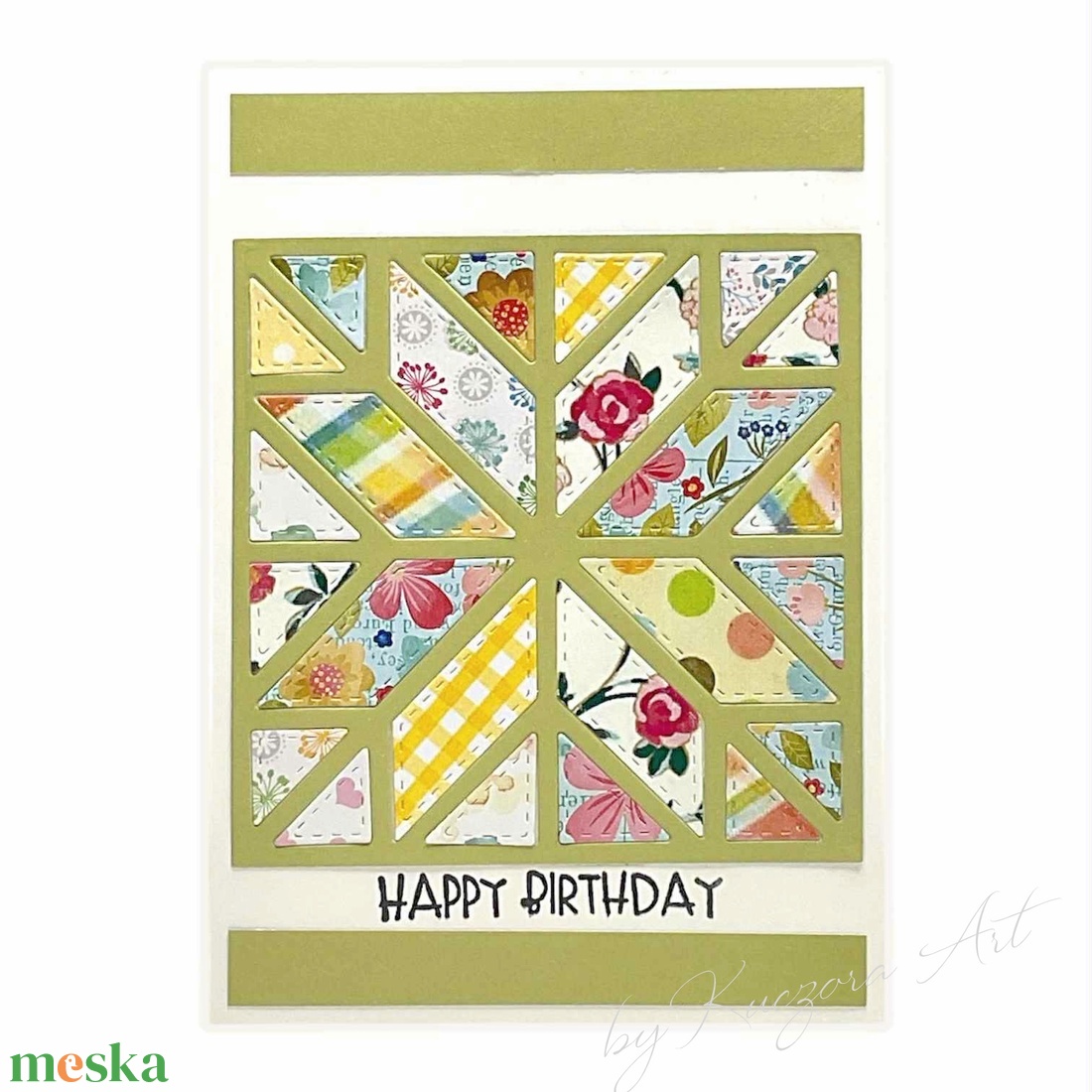 Kézműves születésnapi képeslap patchwork mintával � Happy Birthday - otthon & életmód - papír, írószer - ajándékozás kellékei - képeslap, üdvözlőlap - Meska.hu