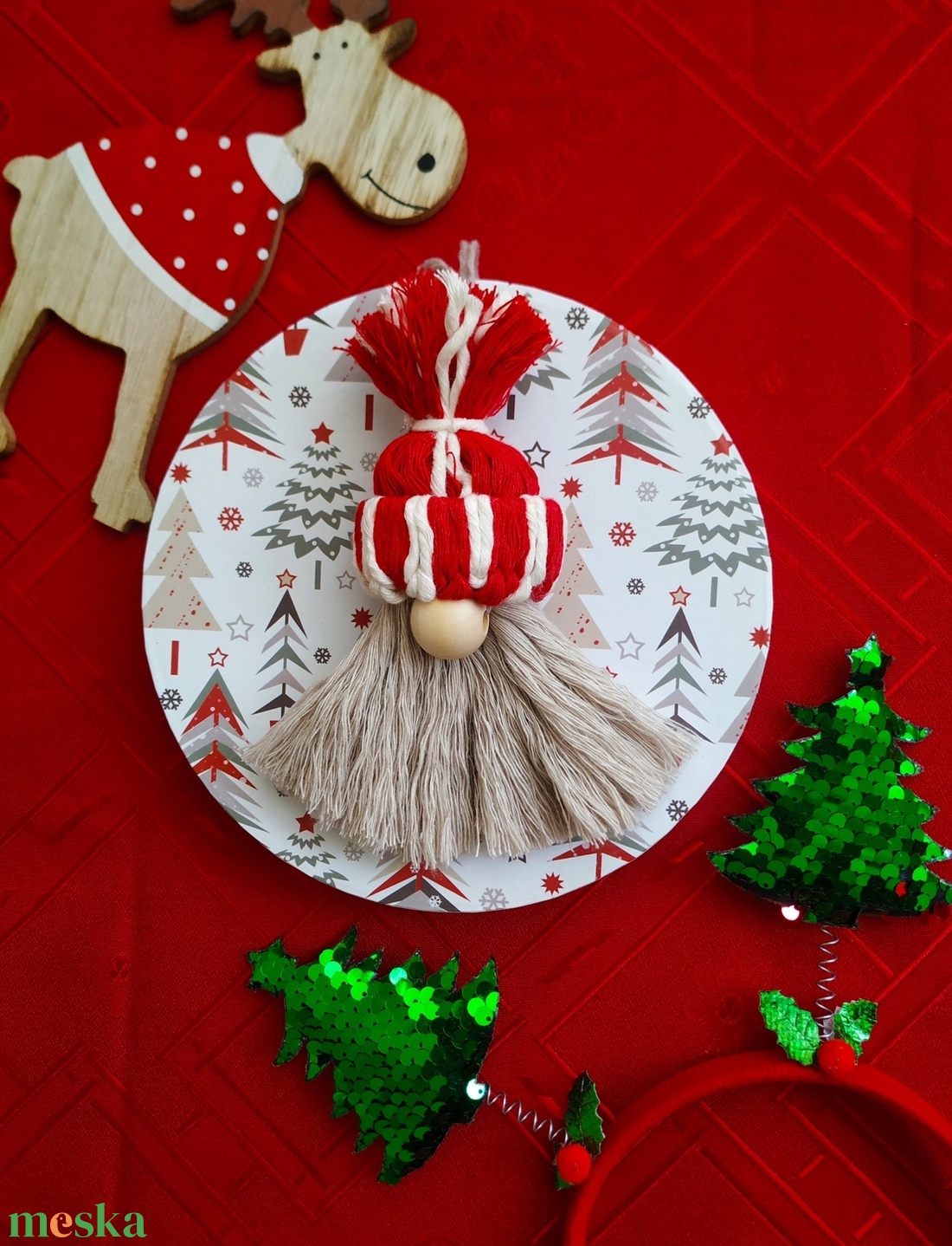 Karácsonyi macrame dísz Mikulás  - karácsony - karácsonyi lakásdekoráció - karácsonyfadíszek - Meska.hu