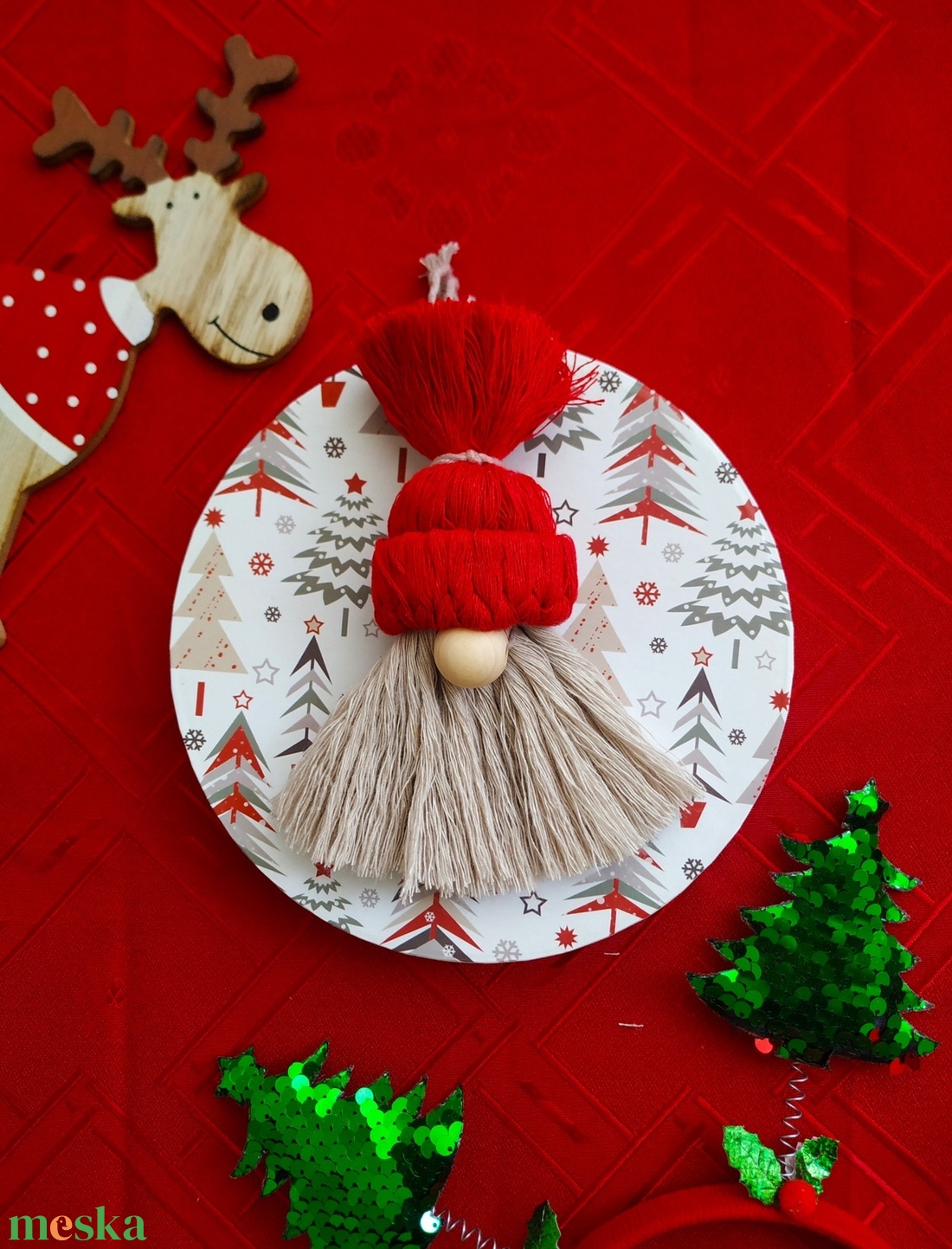 Karácsonyi macrame dísz Mikulás  - karácsony - karácsonyi lakásdekoráció - karácsonyfadíszek - Meska.hu