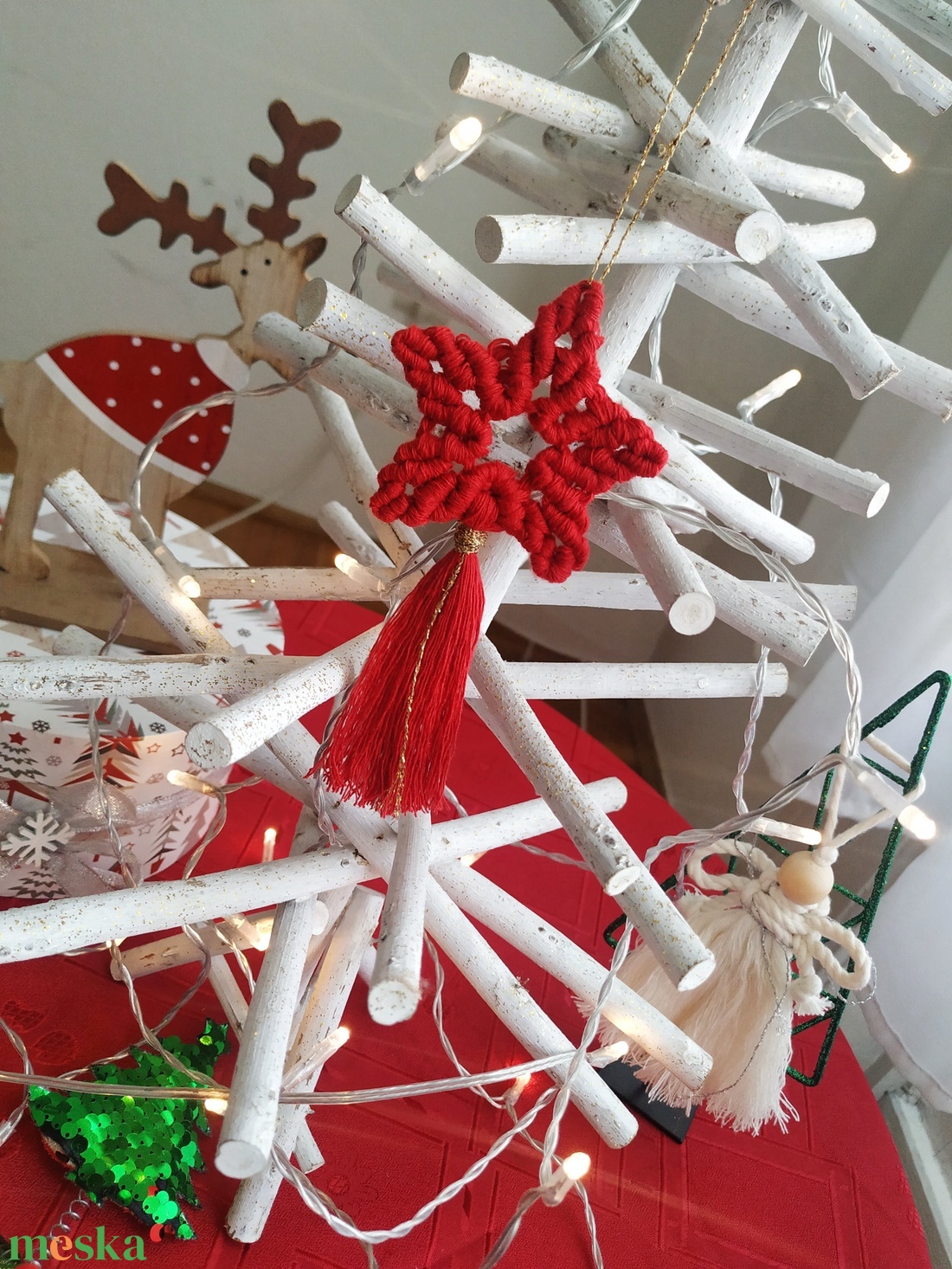 Makramé csillag karácsonyfadísz - karácsony - karácsonyi lakásdekoráció - karácsonyfadíszek - Meska.hu