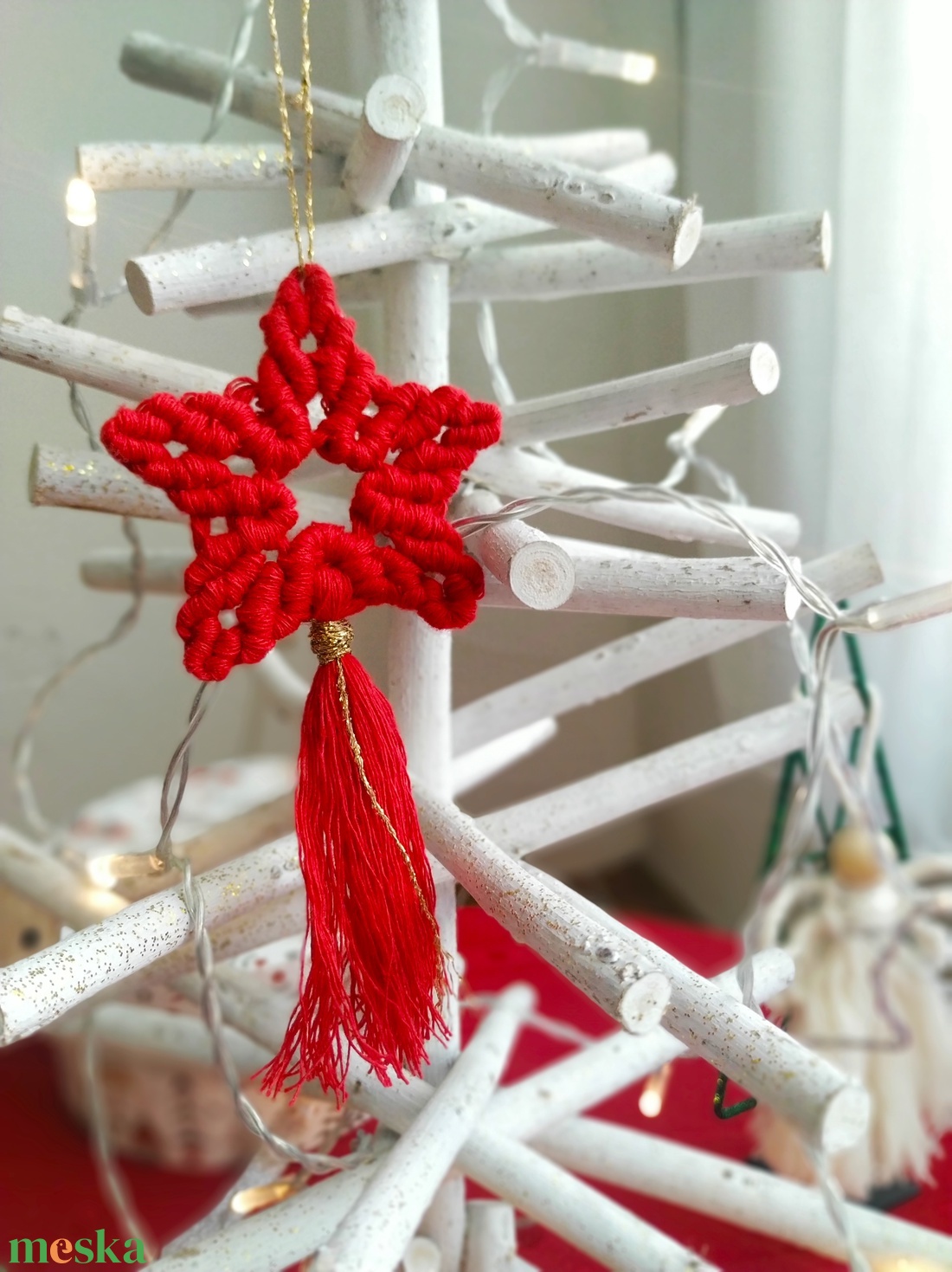 Makramé csillag karácsonyfadísz - karácsony - karácsonyi lakásdekoráció - karácsonyfadíszek - Meska.hu