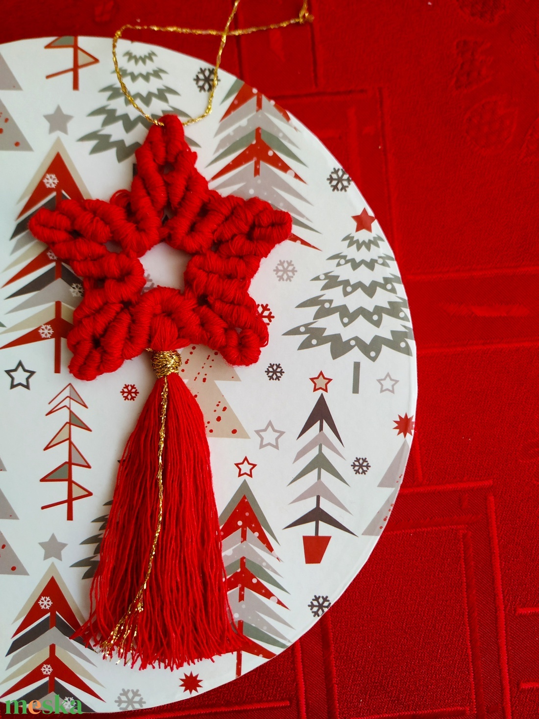 Makramé csillag karácsonyfadísz - karácsony - karácsonyi lakásdekoráció - karácsonyfadíszek - Meska.hu