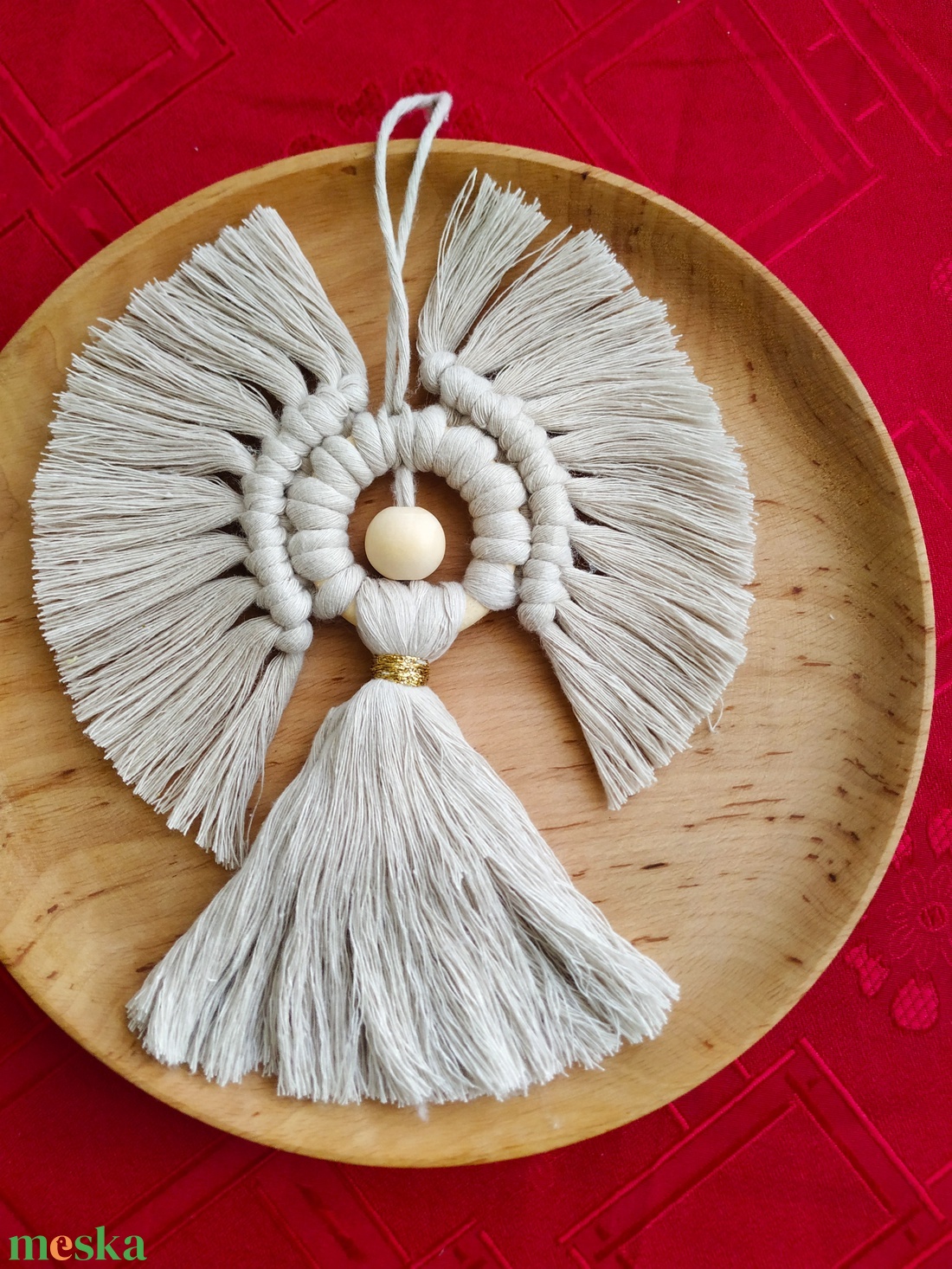 Makramé angyal ajtó- vagy falidísz  - karácsony - karácsonyi lakásdekoráció - karácsonyi ajtódíszek - Meska.hu