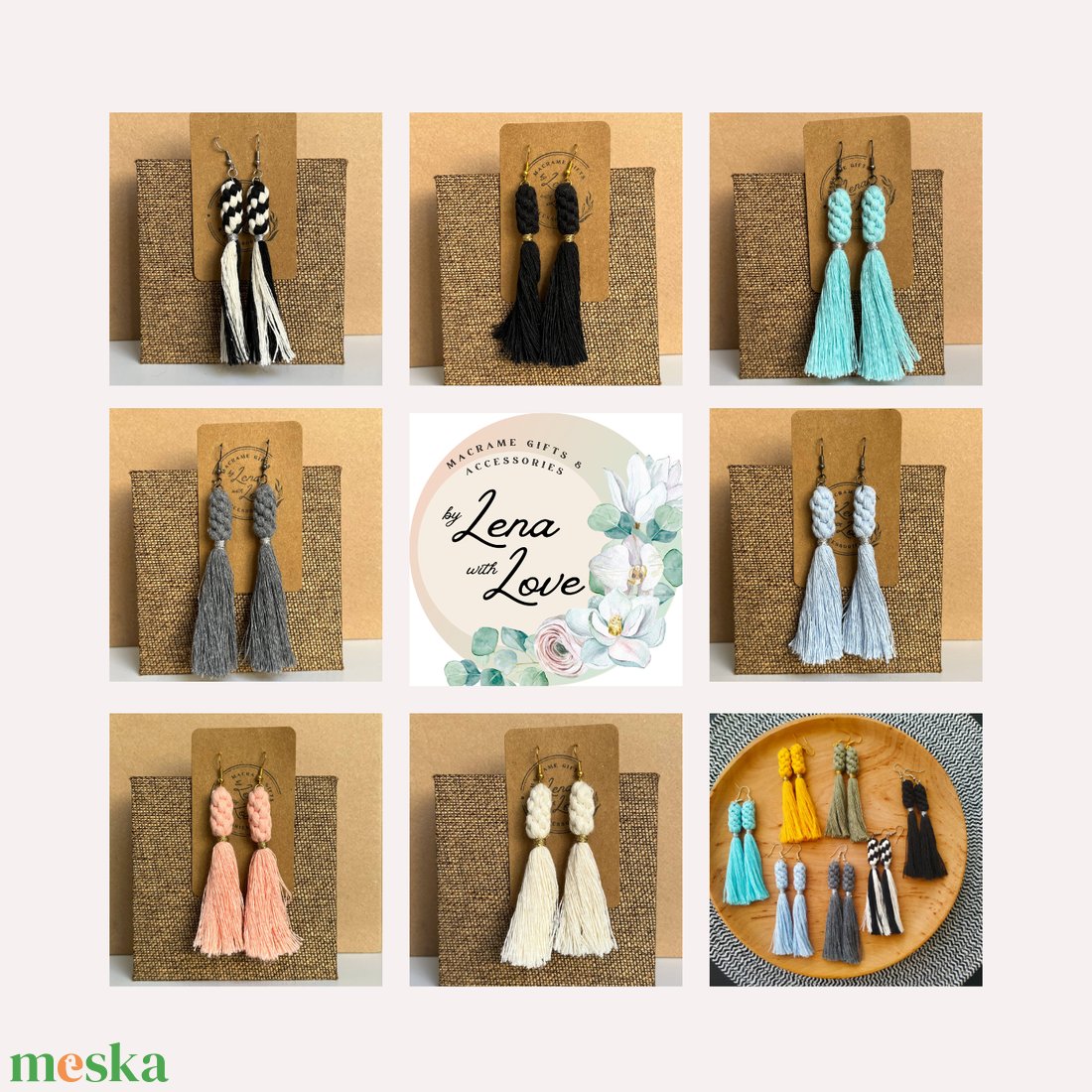 Makramé nyári fülbevaló  � újrahasznosított pamutból - ékszer - fülbevaló - rojtos fülbevaló - Meska.hu