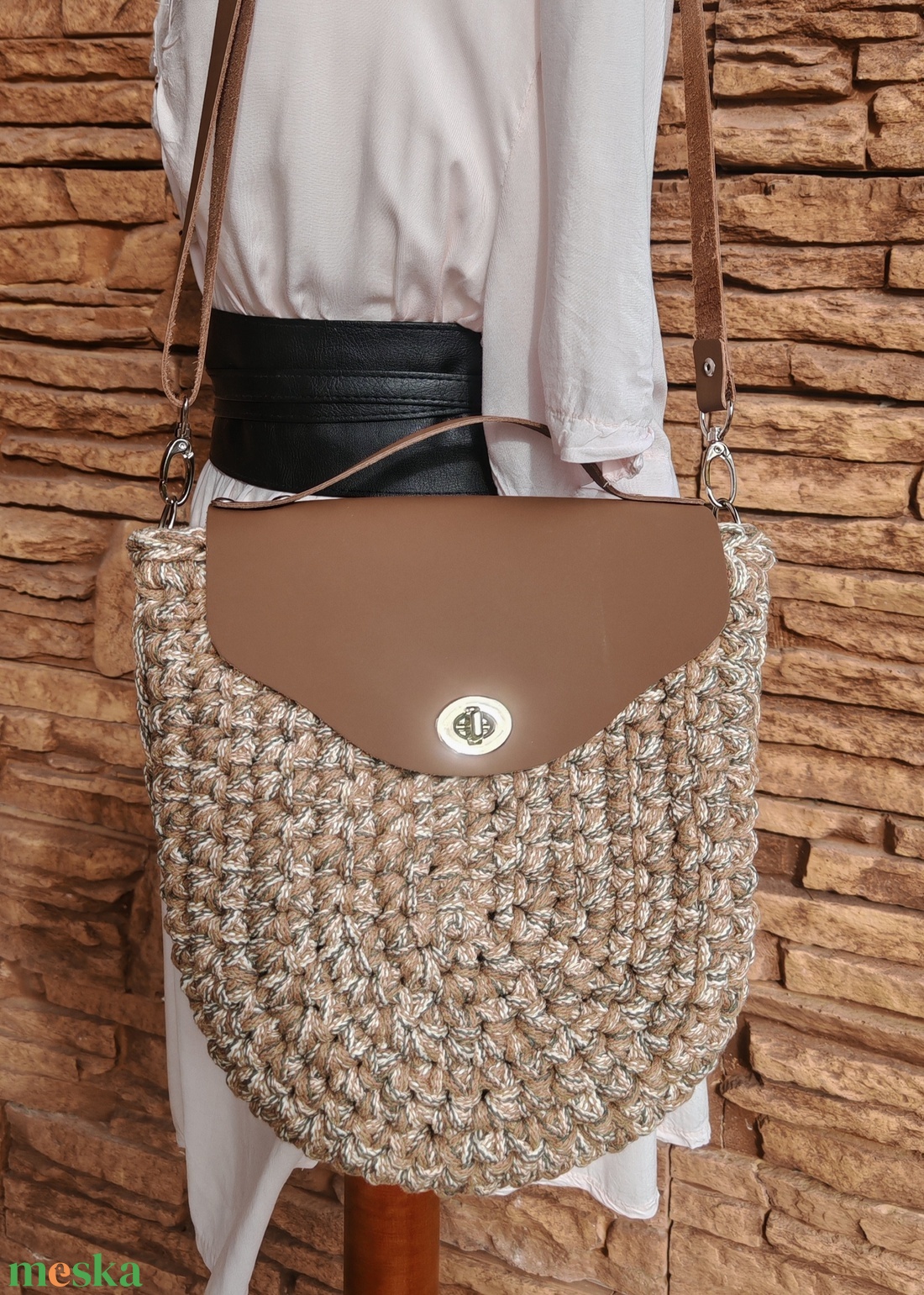 horgolt női táska - táska & tok - kézitáska & válltáska - válltáska - Meska.hu