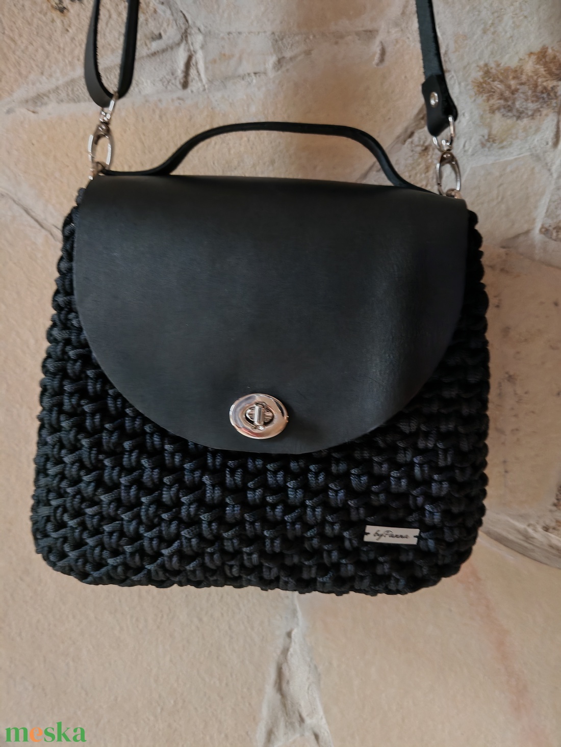 Fekete horgolt női táska - táska & tok - kézitáska & válltáska - válltáska - Meska.hu