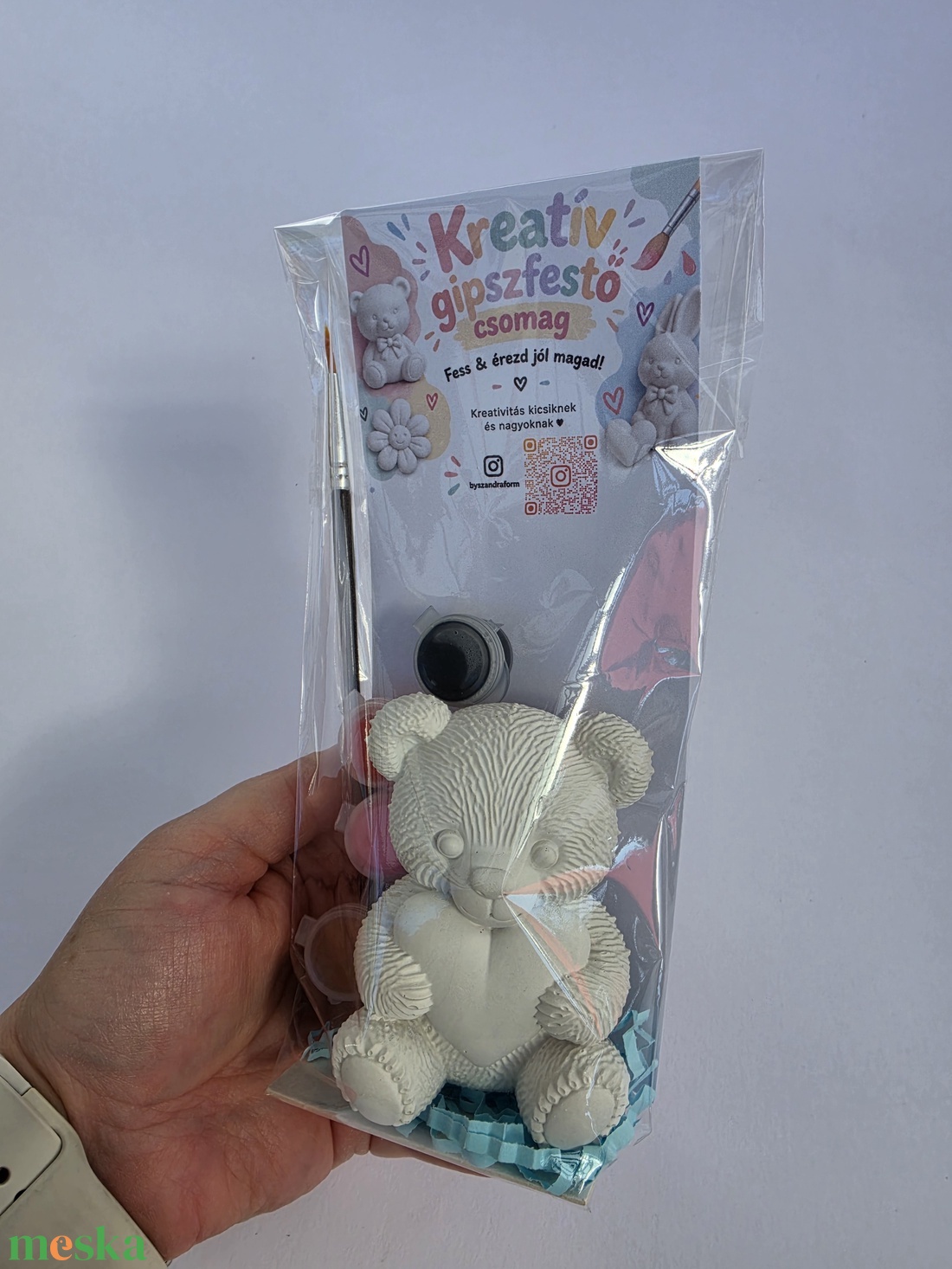 DIY kreatív festhető gipsz csomag Csupaszív mackó, Festhető figura, Maci szívvel, Kézműves foglalkozás, Kreatív játék - diy (csináld magad) - egységcsomag - Meska.hu