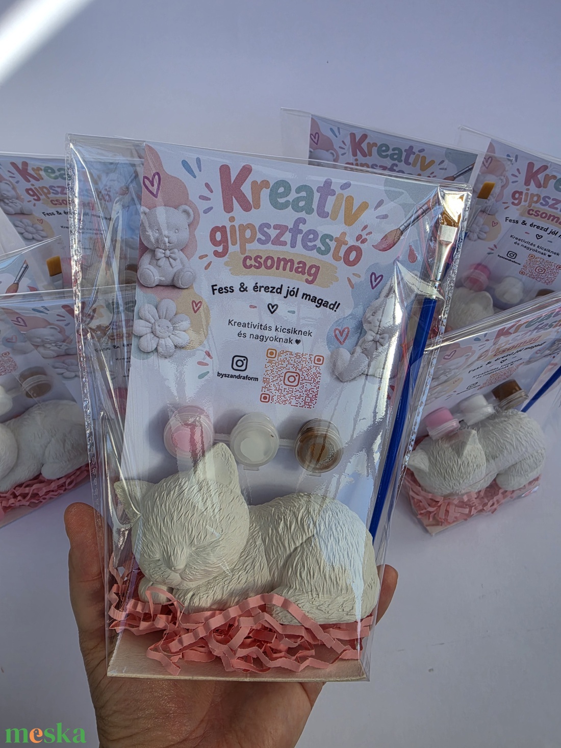 DIY Kreatív festhető gipsz 3D Cica csomag gyerekeknek, Születésnapi kreatív foglalkozás, Kézműves játék, Festés - diy (csináld magad) - egységcsomag - Meska.hu