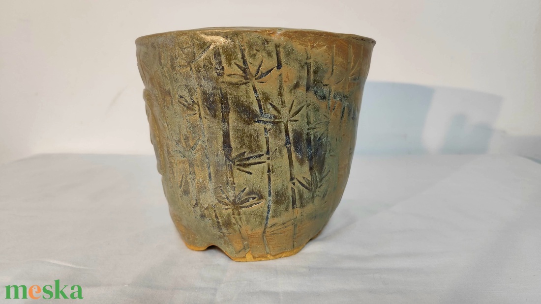 Kézzel készített kerámia kaspó, bonsai tál, rusztikus növénytartó, egyedi mázas dekoráció 1250 �C-on égetve - otthon & életmód - virágdekoráció - virágtartó - kaspó - Meska.hu
