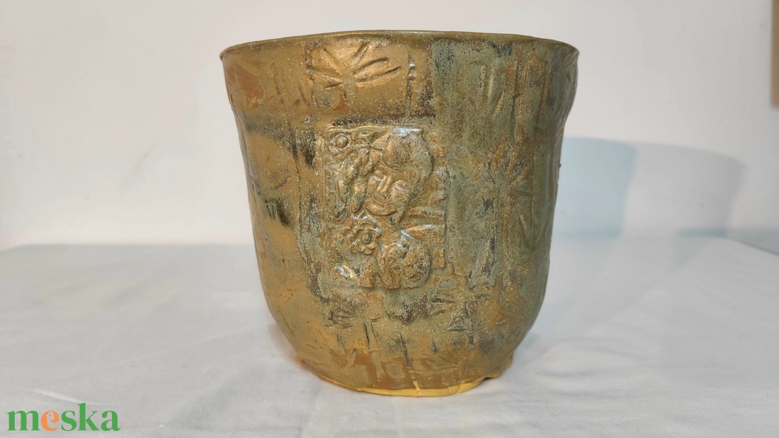 Kézzel készített kerámia kaspó, bonsai tál, rusztikus növénytartó, egyedi mázas dekoráció 1250 �C-on égetve - otthon & életmód - virágdekoráció - virágtartó - kaspó - Meska.hu