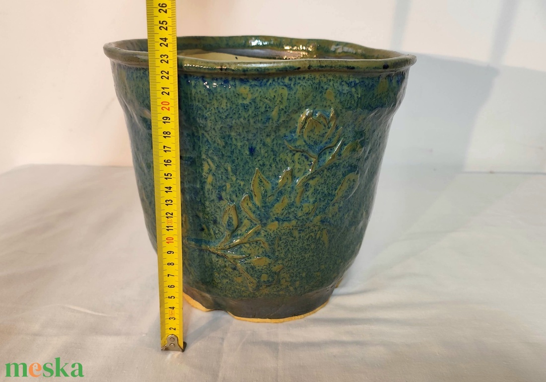 Kézzel készített kerámia kaspó, bonsai tál, rusztikus növénytartó, egyedi mázas dekoráció 1250 �C-on égetve - otthon & életmód - virágdekoráció - virágtartó - kaspó - Meska.hu