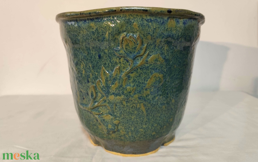 Kézzel készített kerámia kaspó, bonsai tál, rusztikus növénytartó, egyedi mázas dekoráció 1250 �C-on égetve - otthon & életmód - virágdekoráció - virágtartó - kaspó - Meska.hu