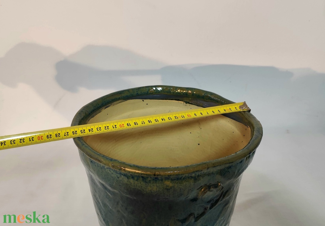Kézzel készített kerámia kaspó, bonsai tál, rusztikus növénytartó, egyedi mázas dekoráció 1250 �C-on égetve - otthon & életmód - virágdekoráció - virágtartó - kaspó - Meska.hu
