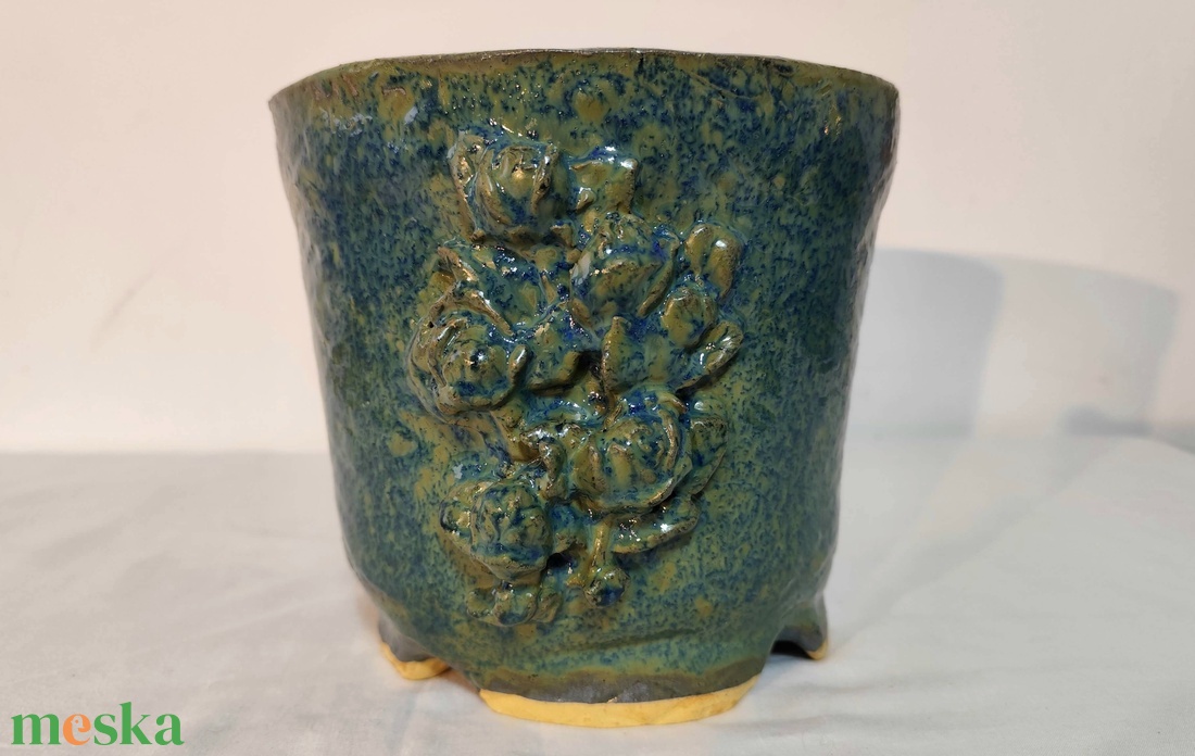 Kézzel készített kerámia kaspó, bonsai tál, rusztikus növénytartó, egyedi mázas dekoráció 1250 �C-on égetve - otthon & életmód - virágdekoráció - virágtartó - kaspó - Meska.hu