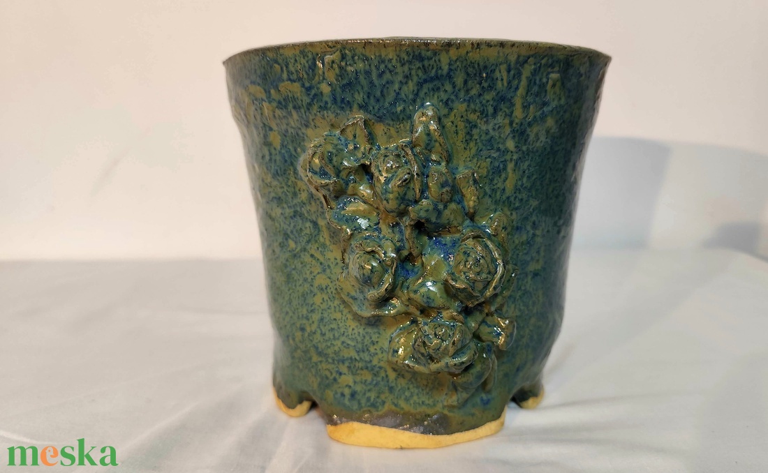 Kézzel készített kerámia kaspó, bonsai tál, rusztikus növénytartó, egyedi mázas dekoráció 1250 �C-on égetve - otthon & életmód - virágdekoráció - virágtartó - kaspó - Meska.hu